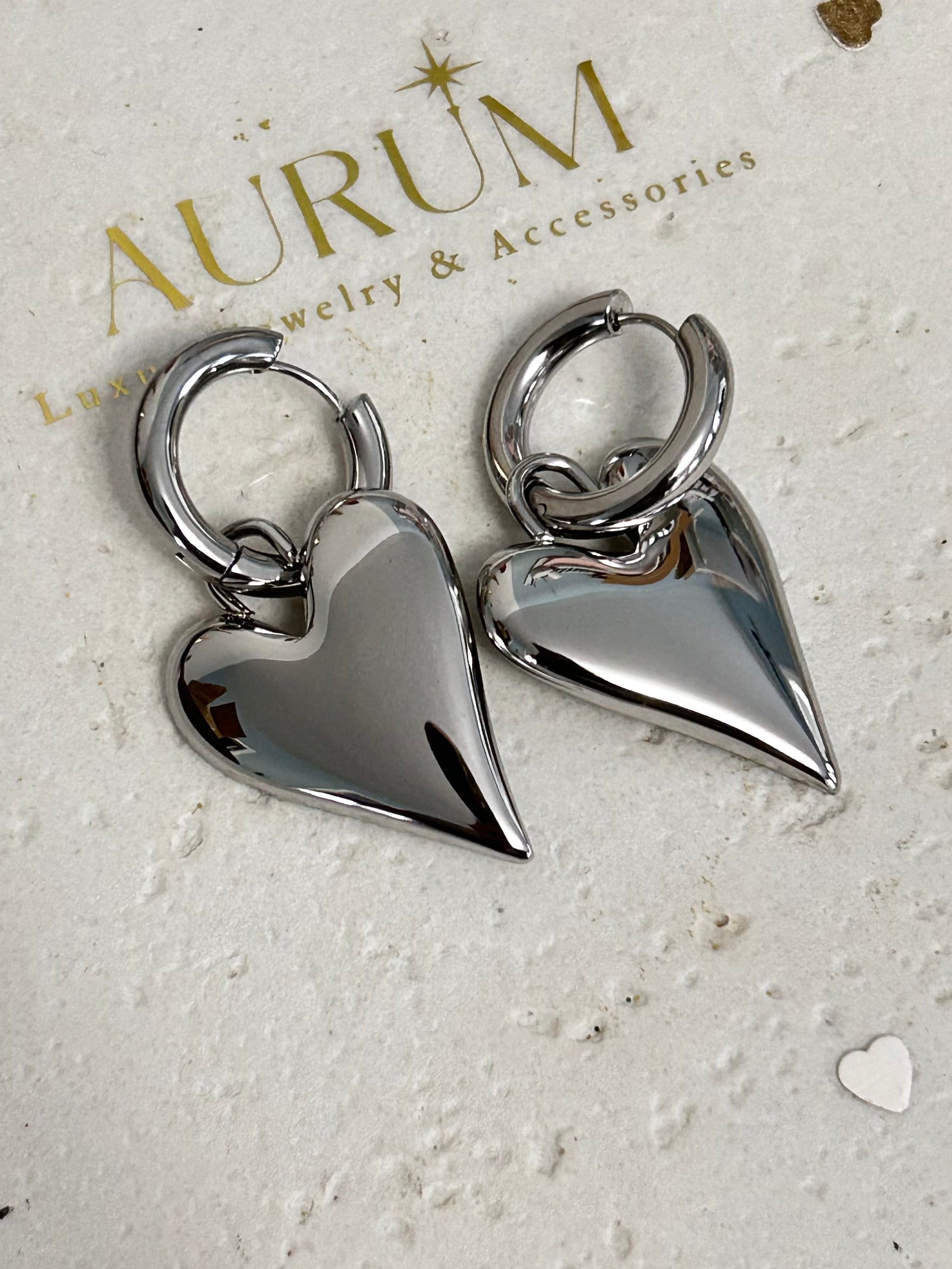 Silver chunky heart earrings 