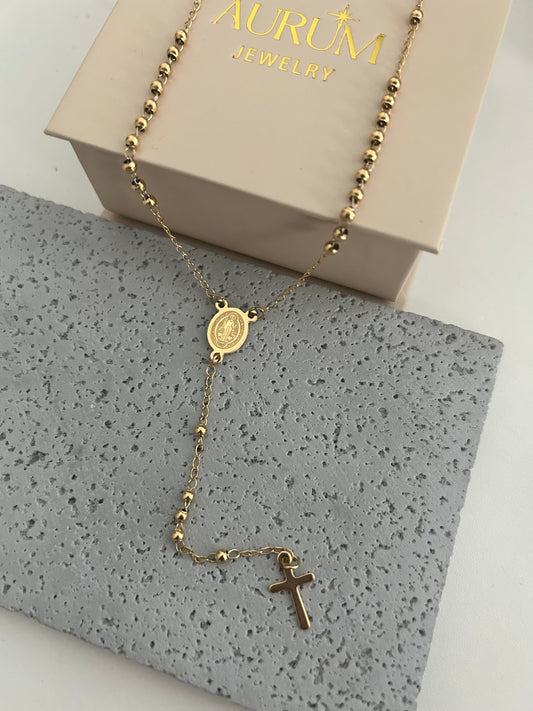 Cross religious gold Y necklace