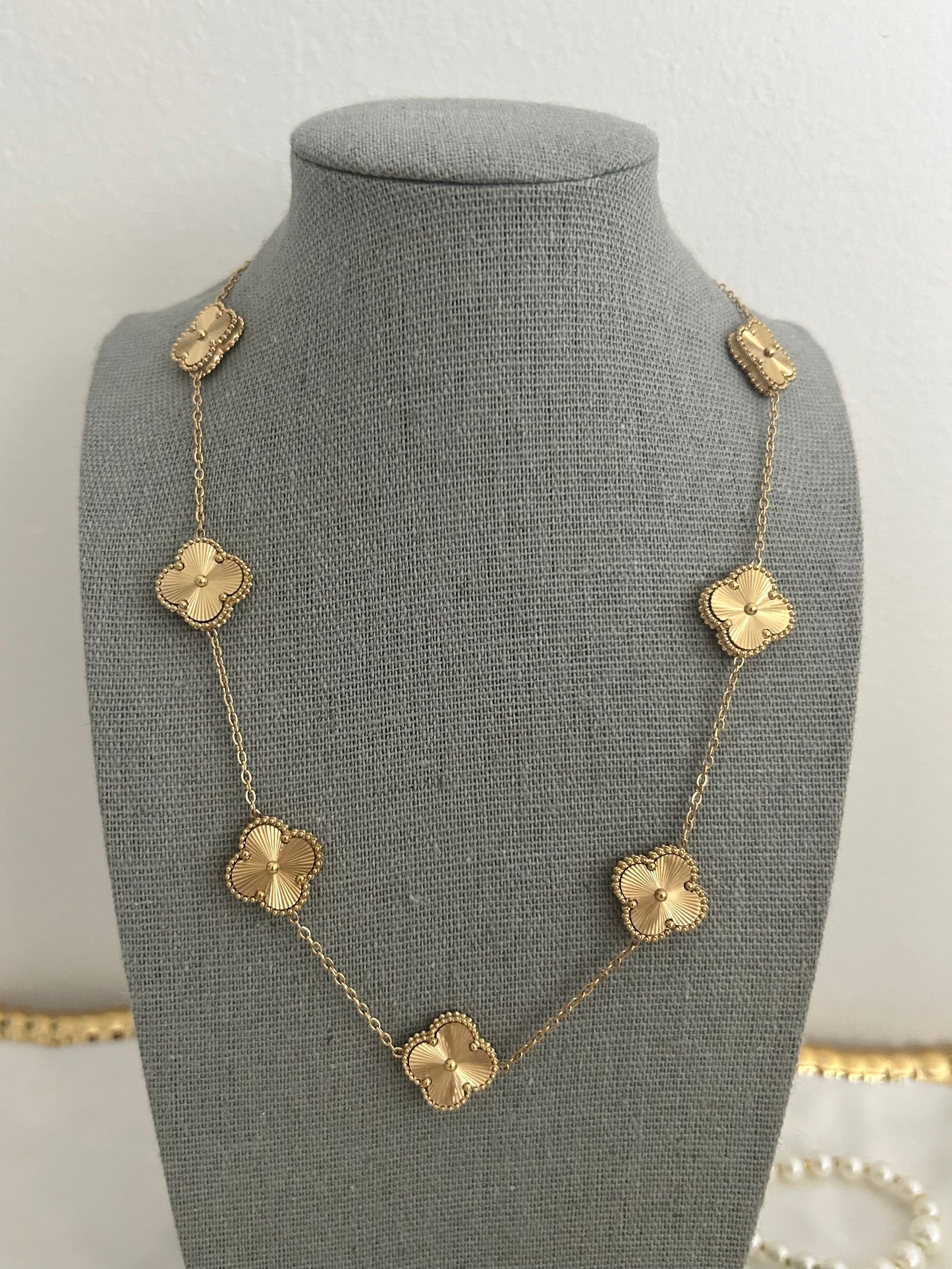 Aliya Necklace • All over Gold clover necklace