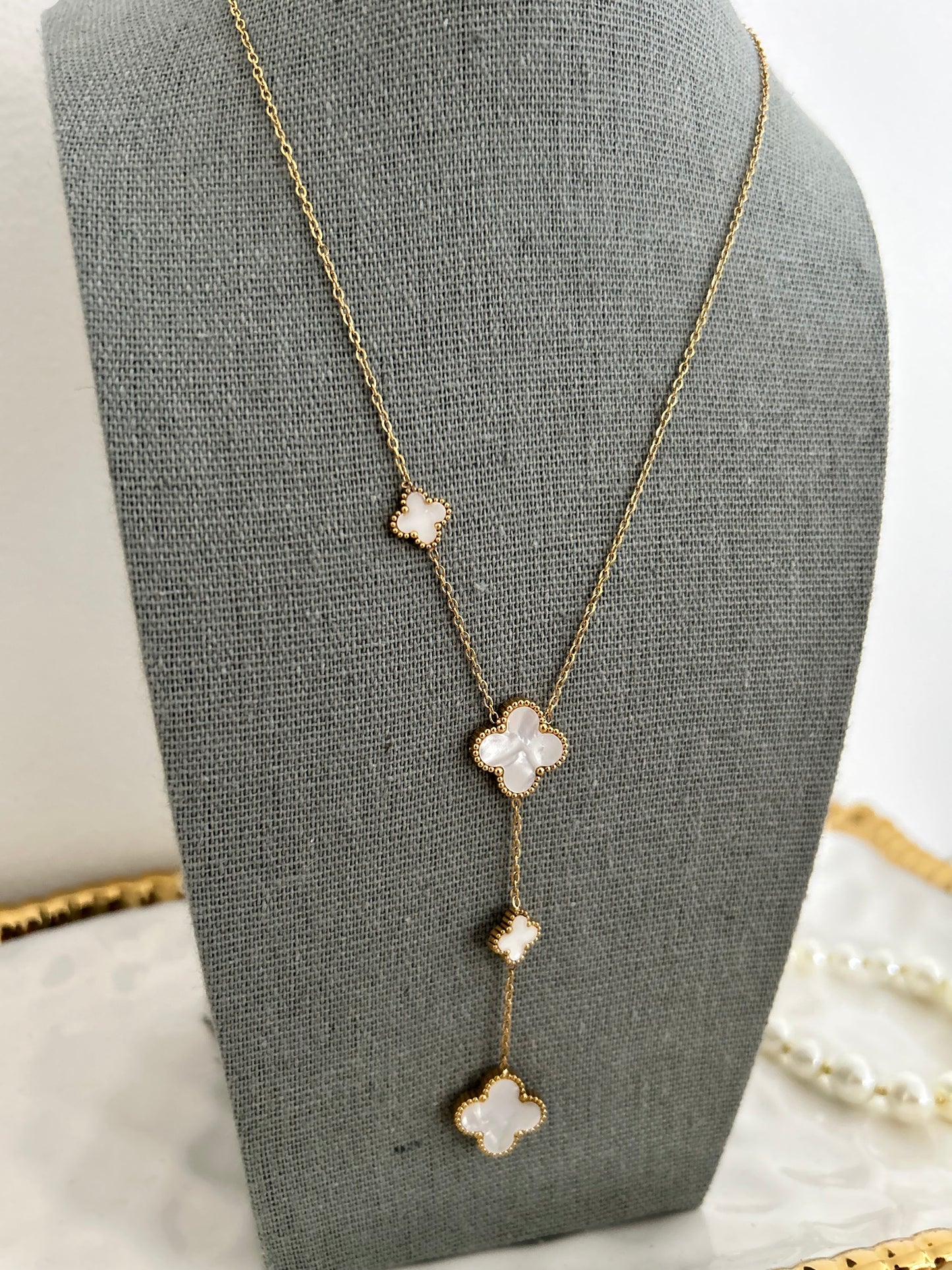 Alissa Lariat Necklace • Lariat Gold Four-Leaf clover necklace