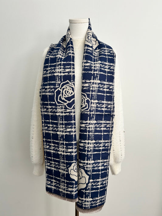 Cashmere feel shawl with camelia flowers prints