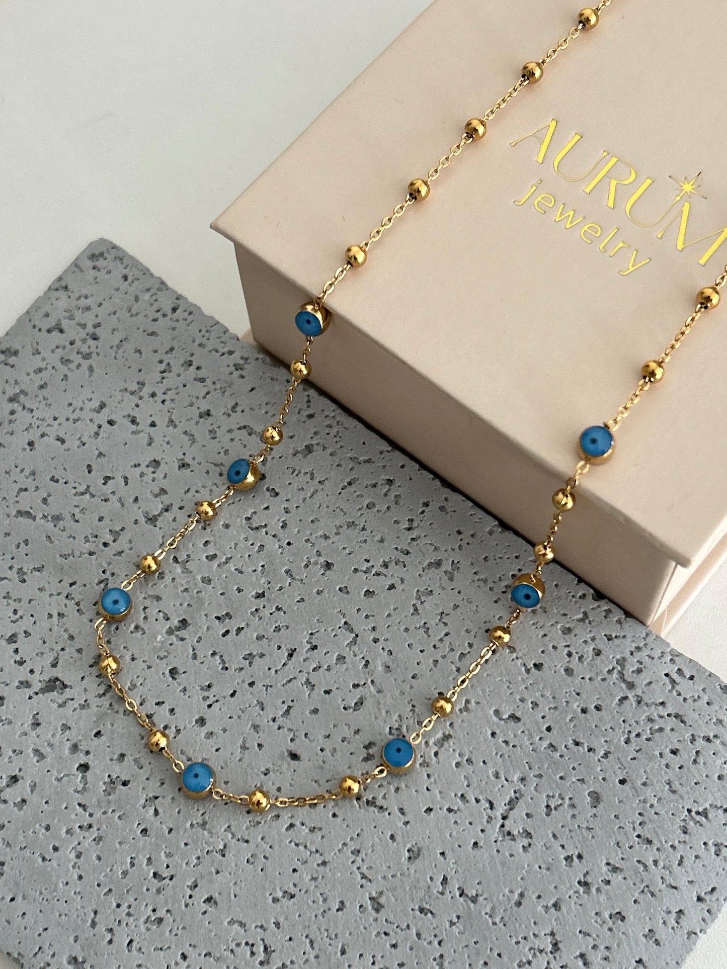 Raya necklace • Evil eye beaded gold necklace