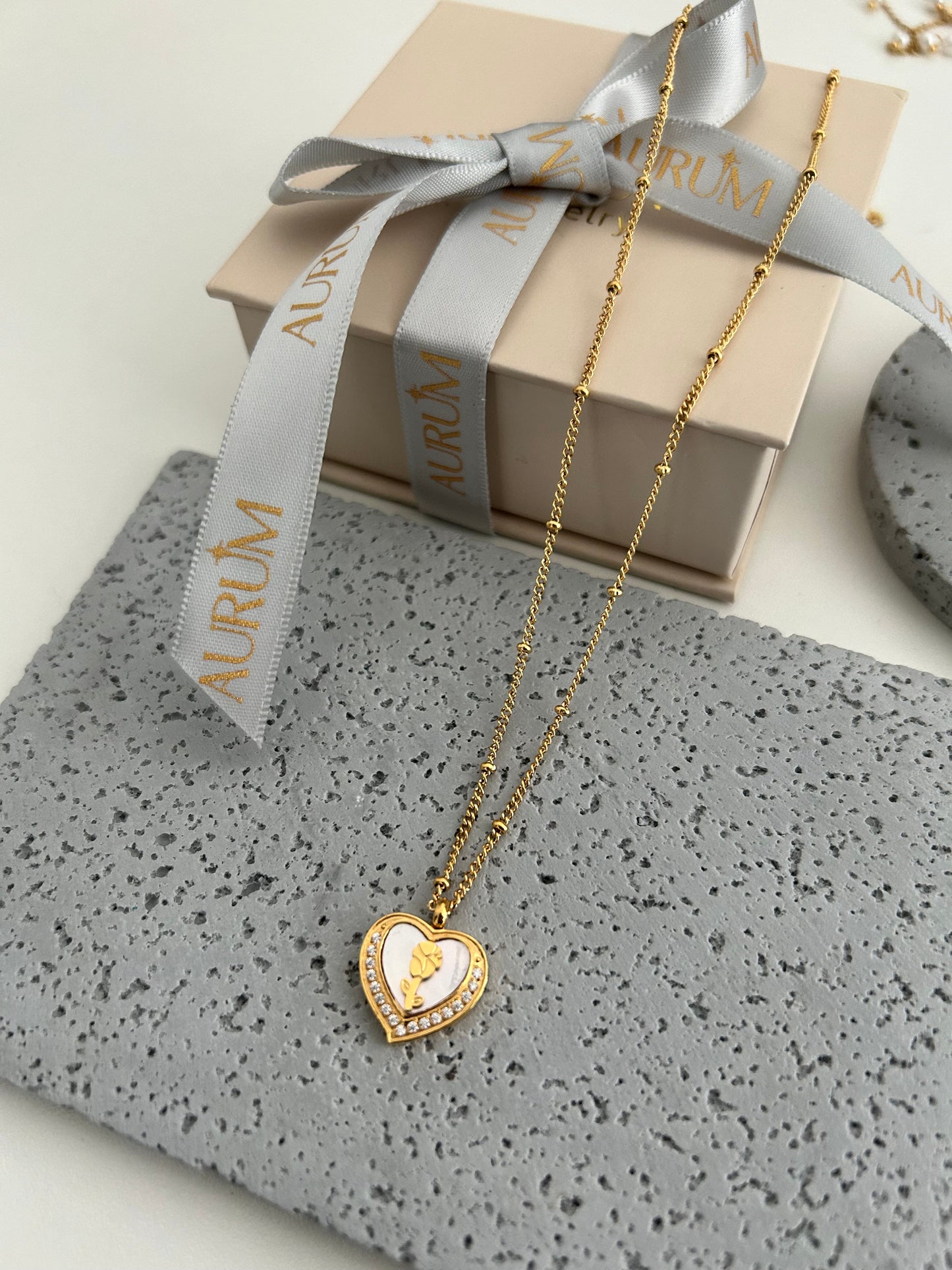 Belle necklace • Rose in a heart necklace