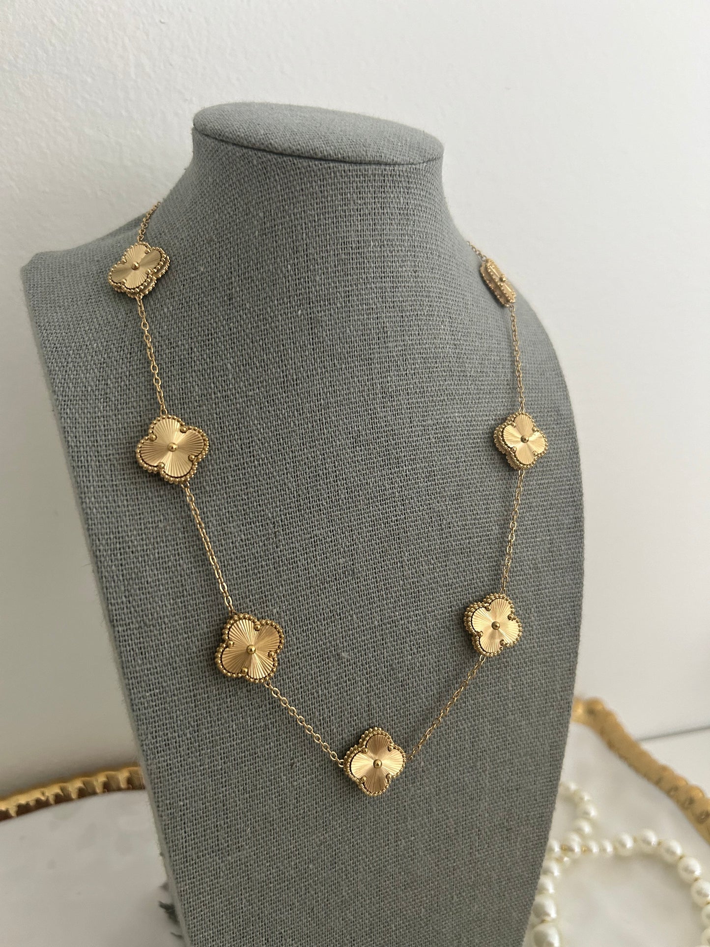 Aliya Necklace • All over Gold clover necklace