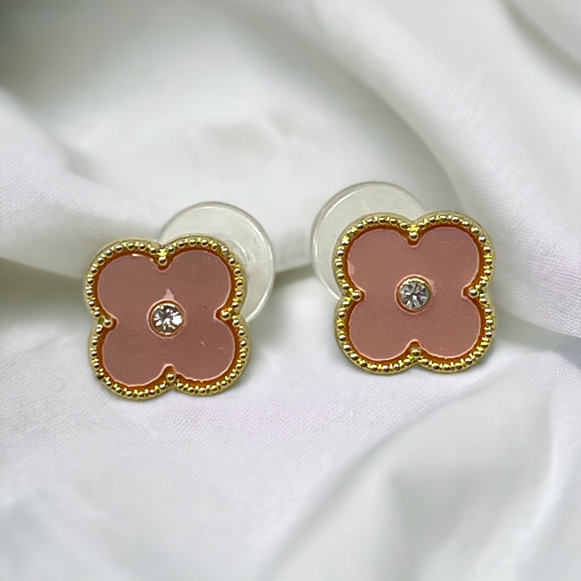 Lucky Sparkle Pink Clover Earrings