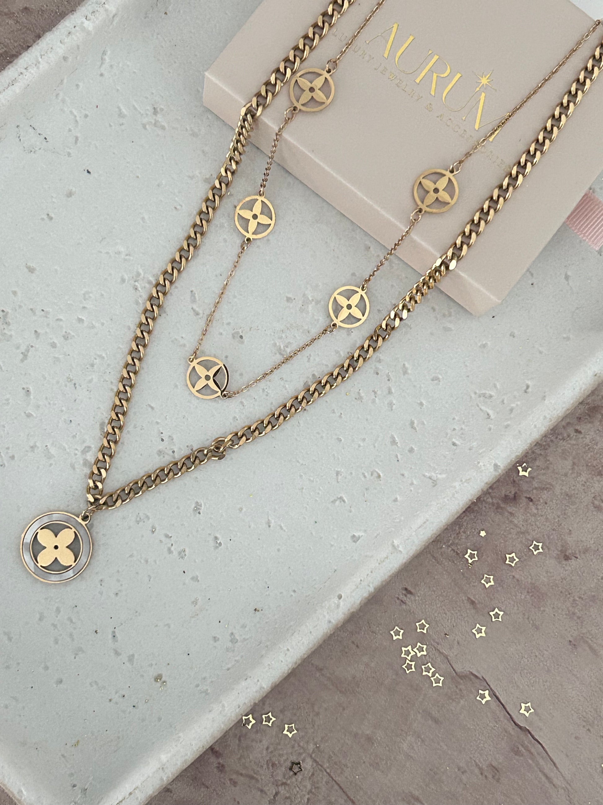  Gold Double Layer Flower Necklace! 