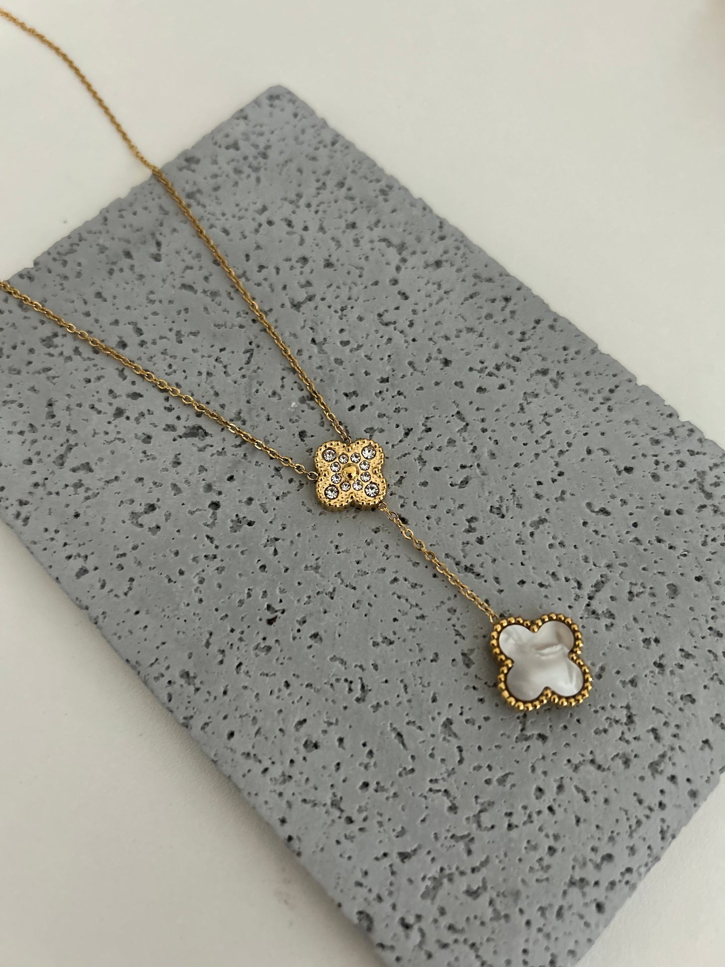 Abeera Lariat Necklace • Lariat Gold Four-Leaf clover necklace