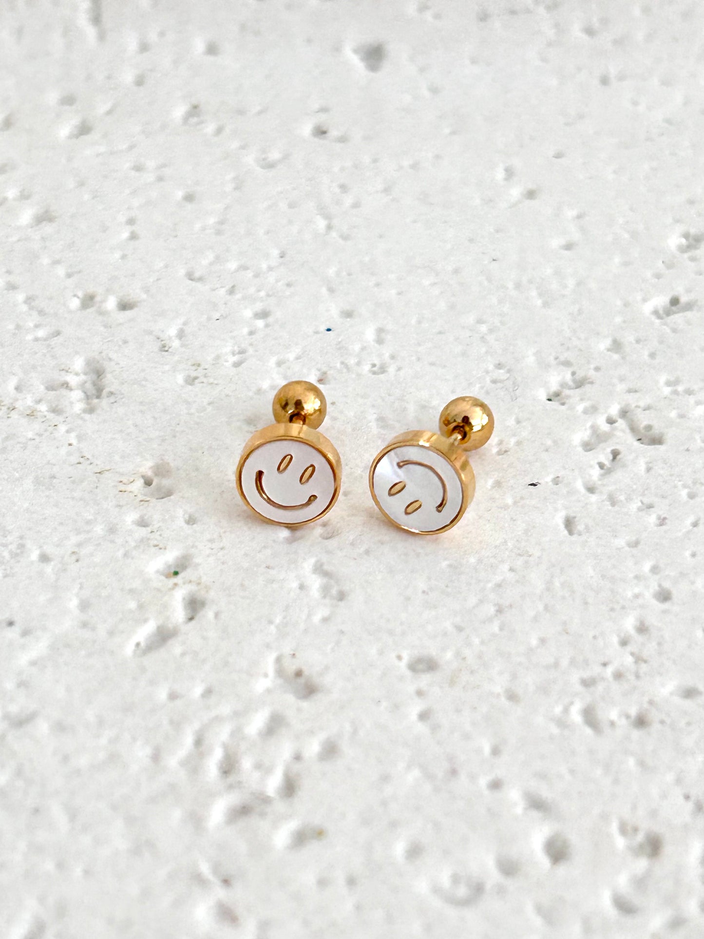 Ziya earrings • Happy face stud screw earrings