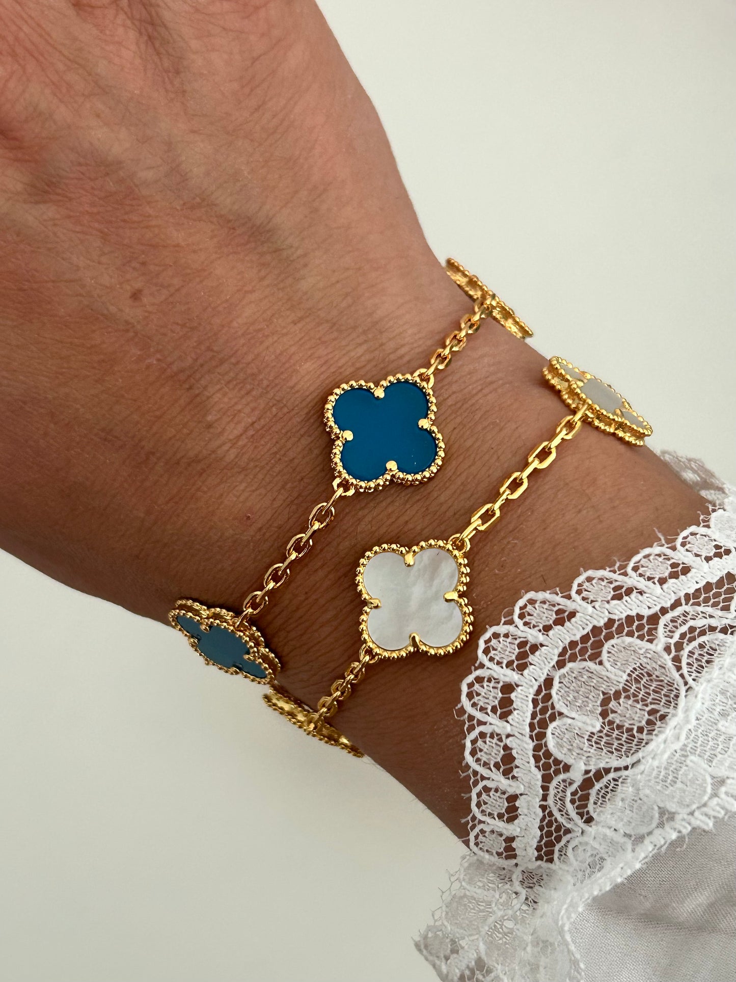 Anya bracelet • Blue agate four leaf clover bracelet