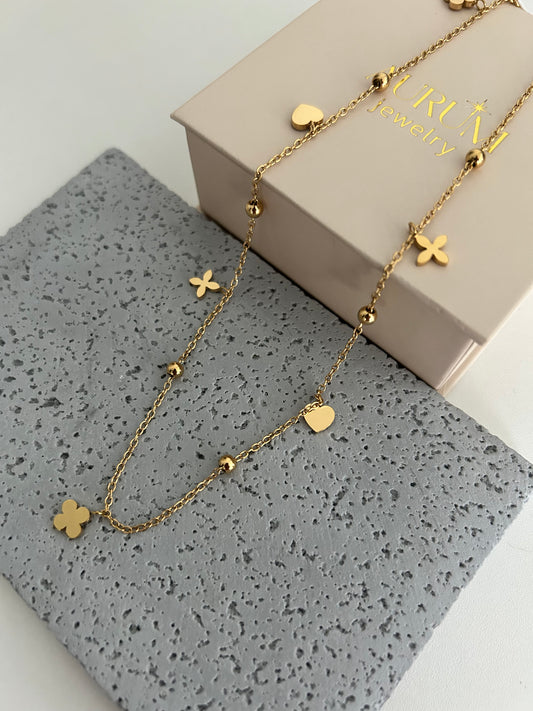 Natalya necklace-Flowers and Clovers 18K Gold Plated Necklace