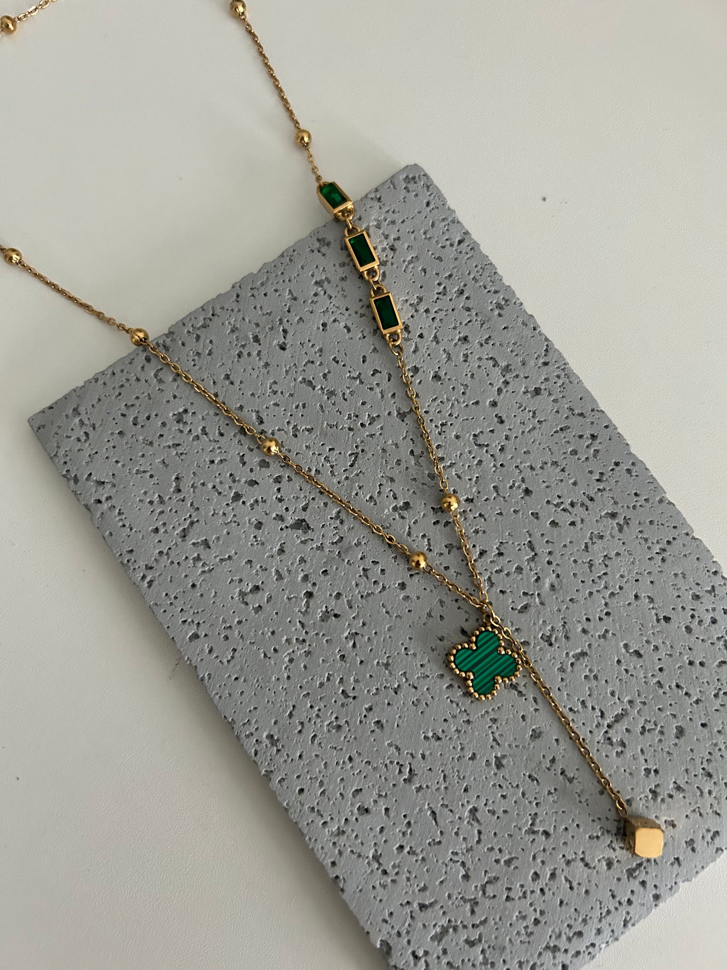 Bayan necklace • Dainty Emerald necklace with a four leaf green clover