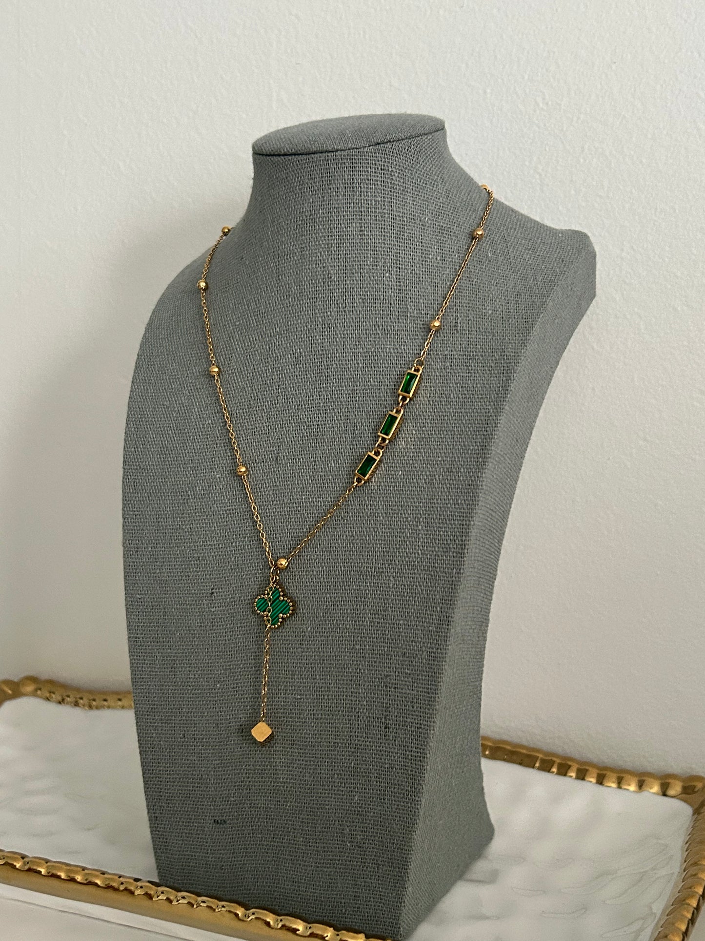 Bayan necklace • Dainty Emerald necklace with a four leaf green clover