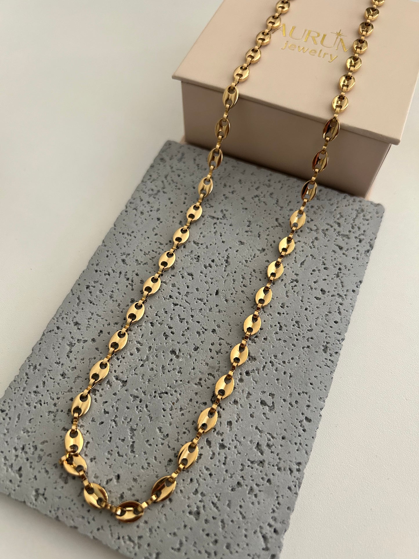 Fox necklace • 24” Gold Coffee bean Link Chain necklace