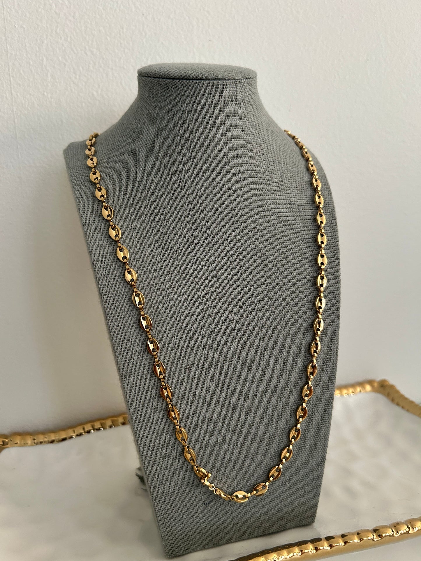 Fox necklace • 24” Gold Coffee bean Link Chain necklace