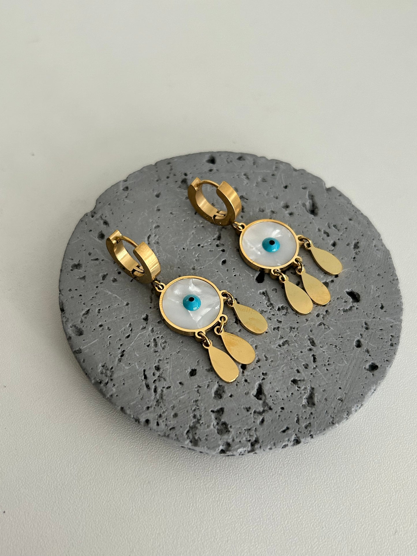 Hafsa earrings • Evil Eye drop hoop earrings