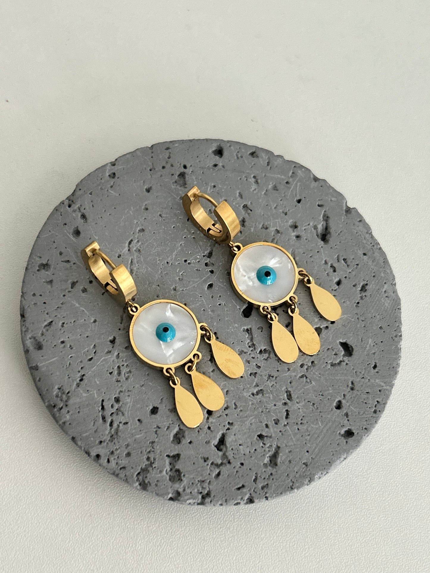 Hafsa earrings • Evil Eye drop hoop earrings