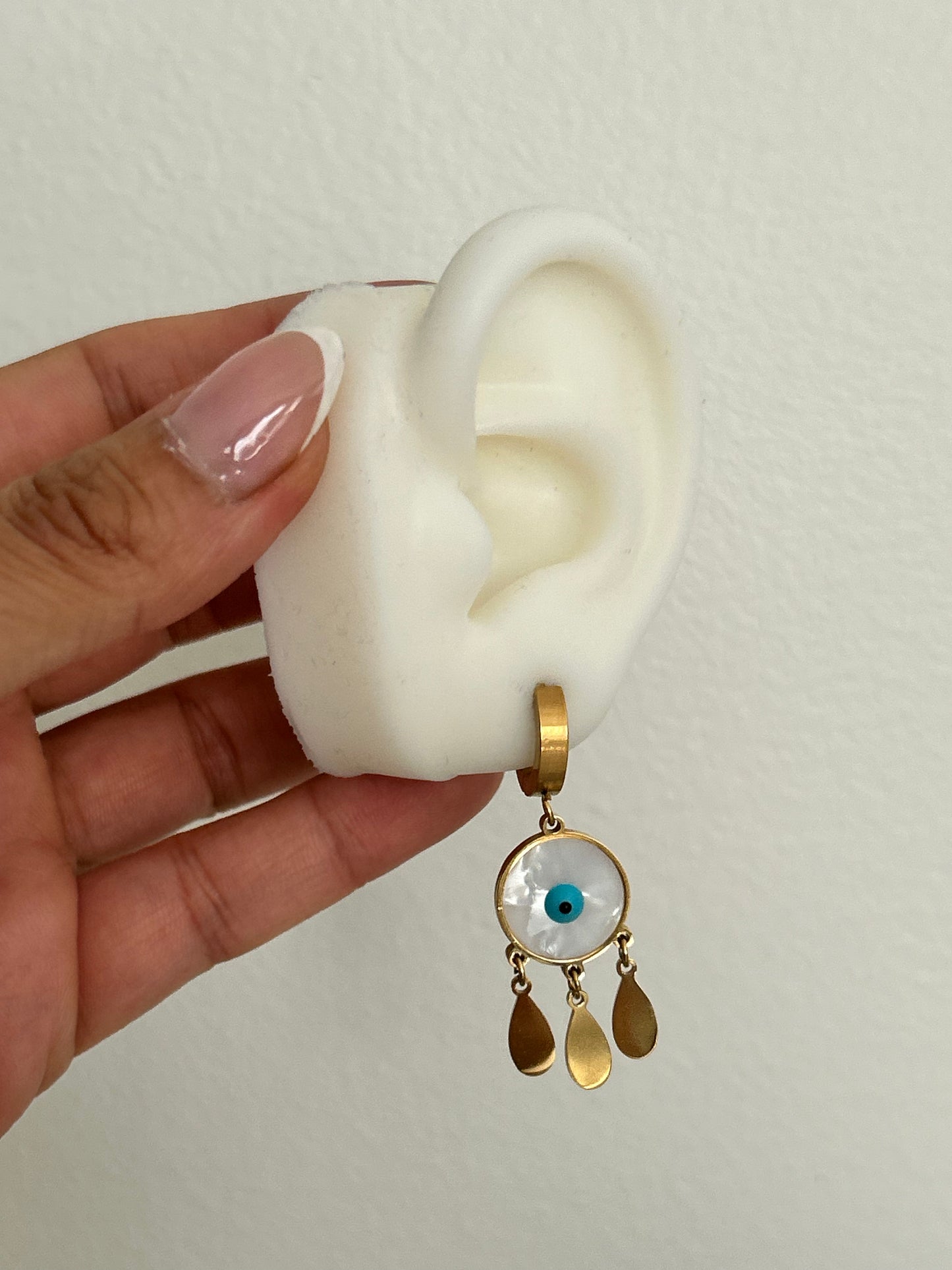 Hafsa earrings • Evil Eye drop hoop earrings