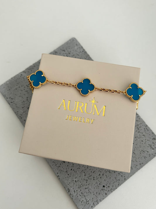 Anya bracelet • Blue agate four leaf clover bracelet