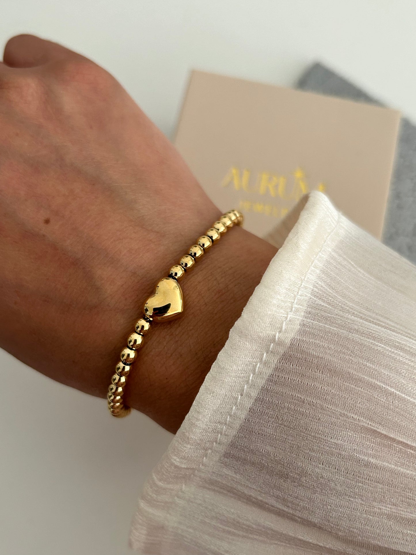 Mila Bracelet • Dainty gold beaded heart bracelet