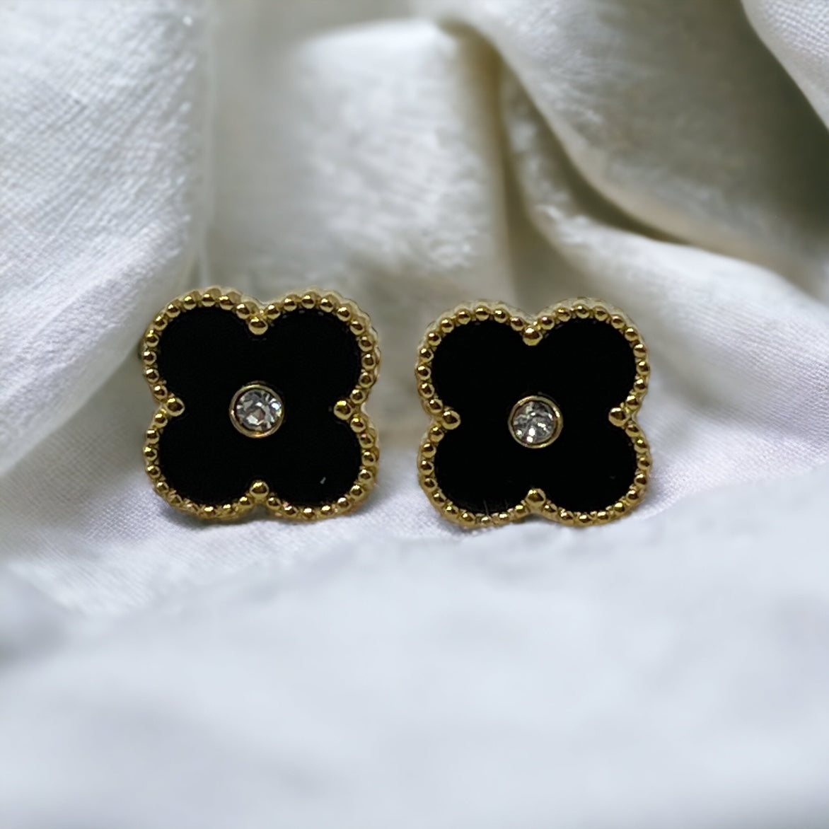 Lucky Sparkle Black Clover Earrings