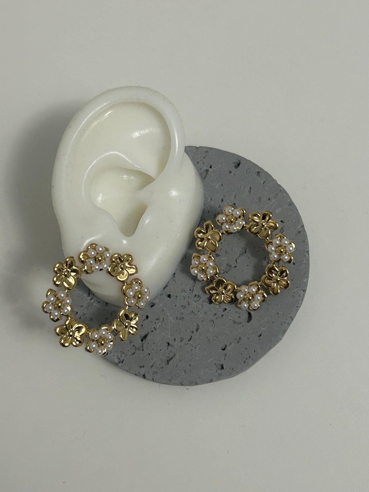 Chunky Pearl Round Floral Earrings