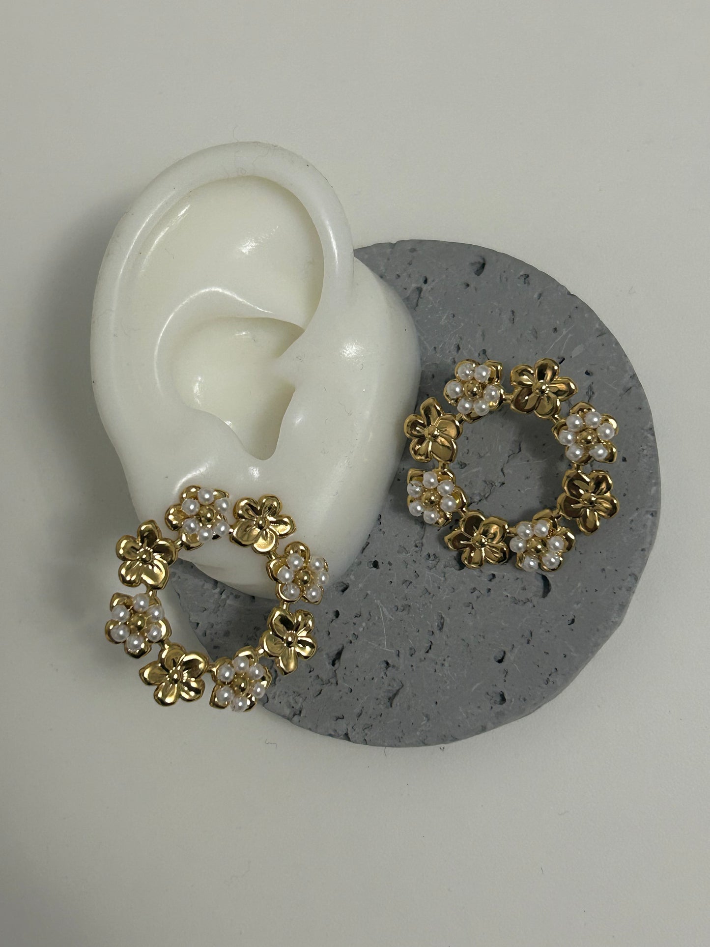 Chunky Pearl Round Floral Earrings