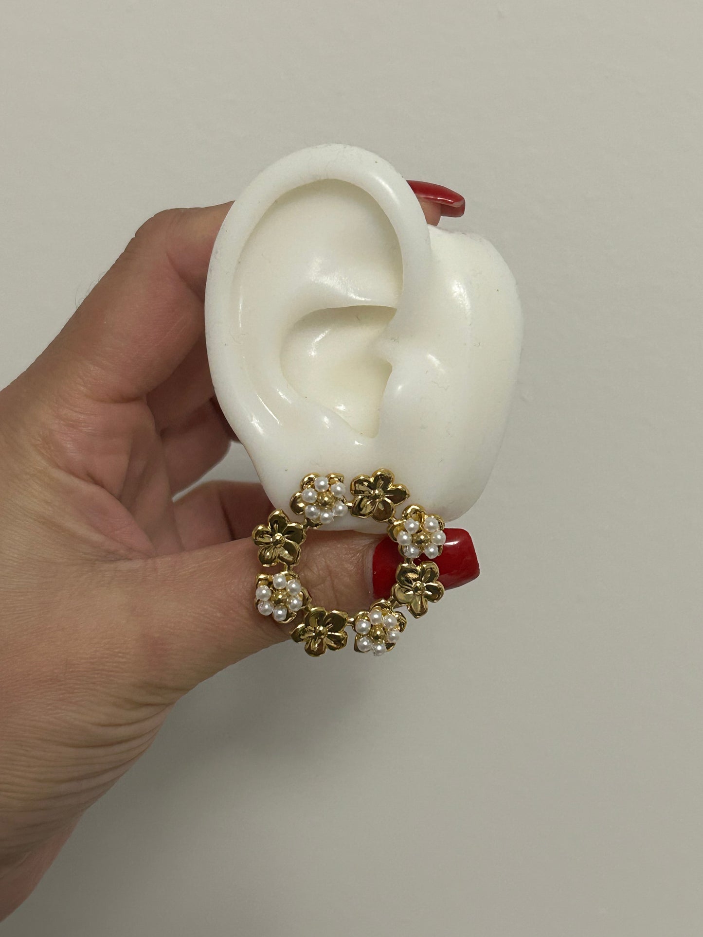 Chunky Pearl Round Floral Earrings