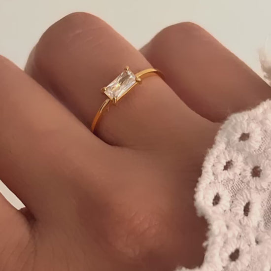 Gold Band Ring in White Crystal