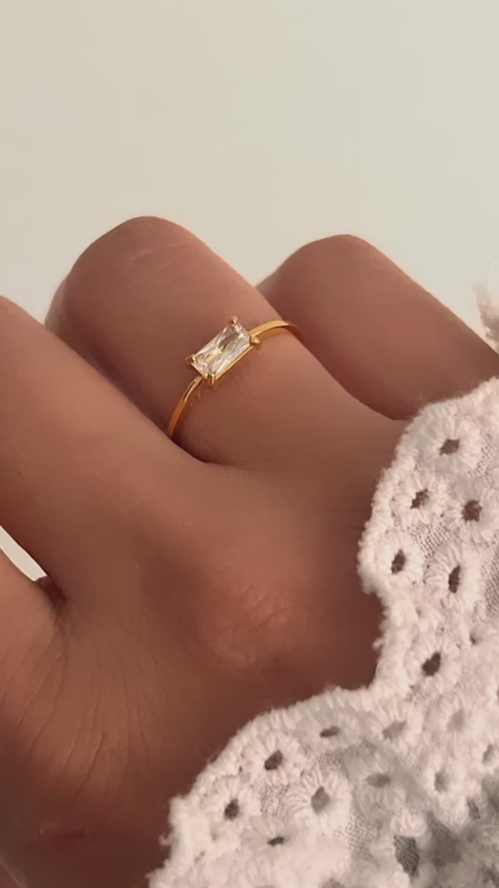 Gold Band Ring in White Crystal